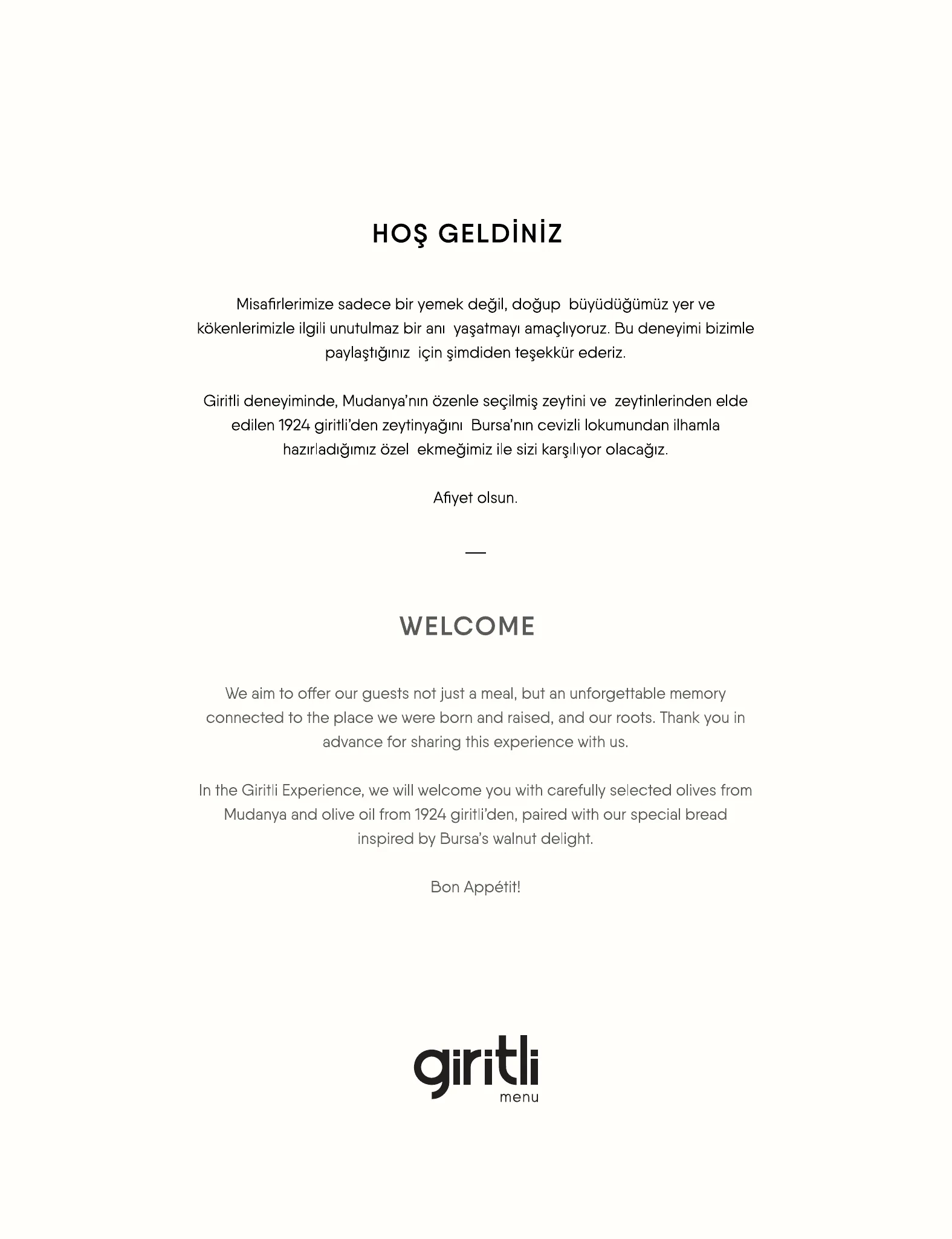 Menü Sayfa 1 - HOŞGELDİNİZ | WELCOME