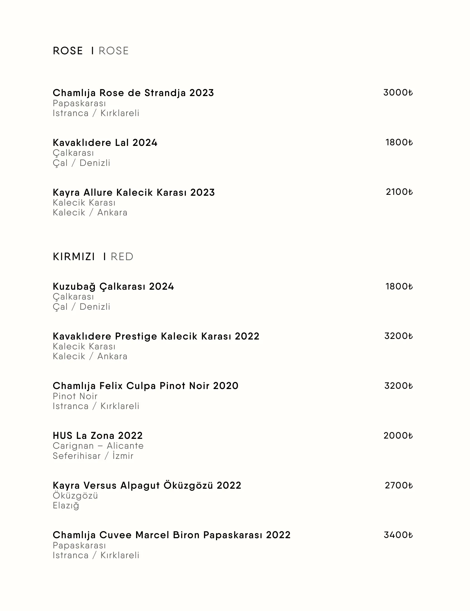 Menü Sayfa 14 - ŞARAP MENÜSÜ (WINE MENU) | ROSE, KIRMIZI (RED)