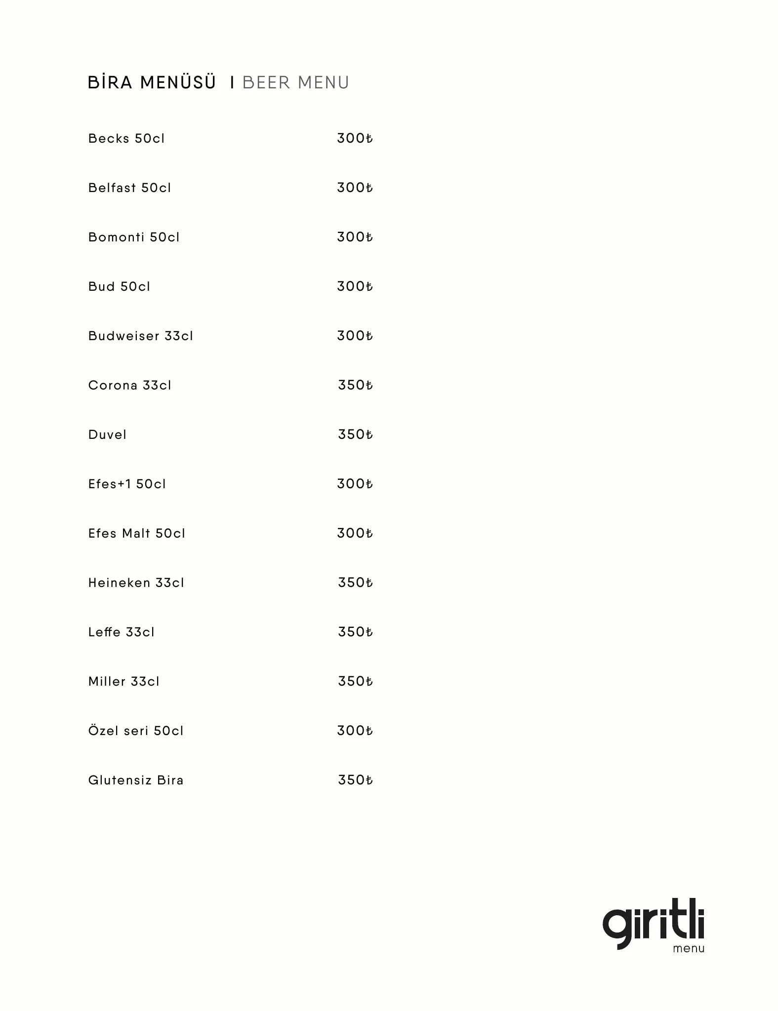 Menü Sayfa 19 - BİRA MENÜSÜ | BEER MENU