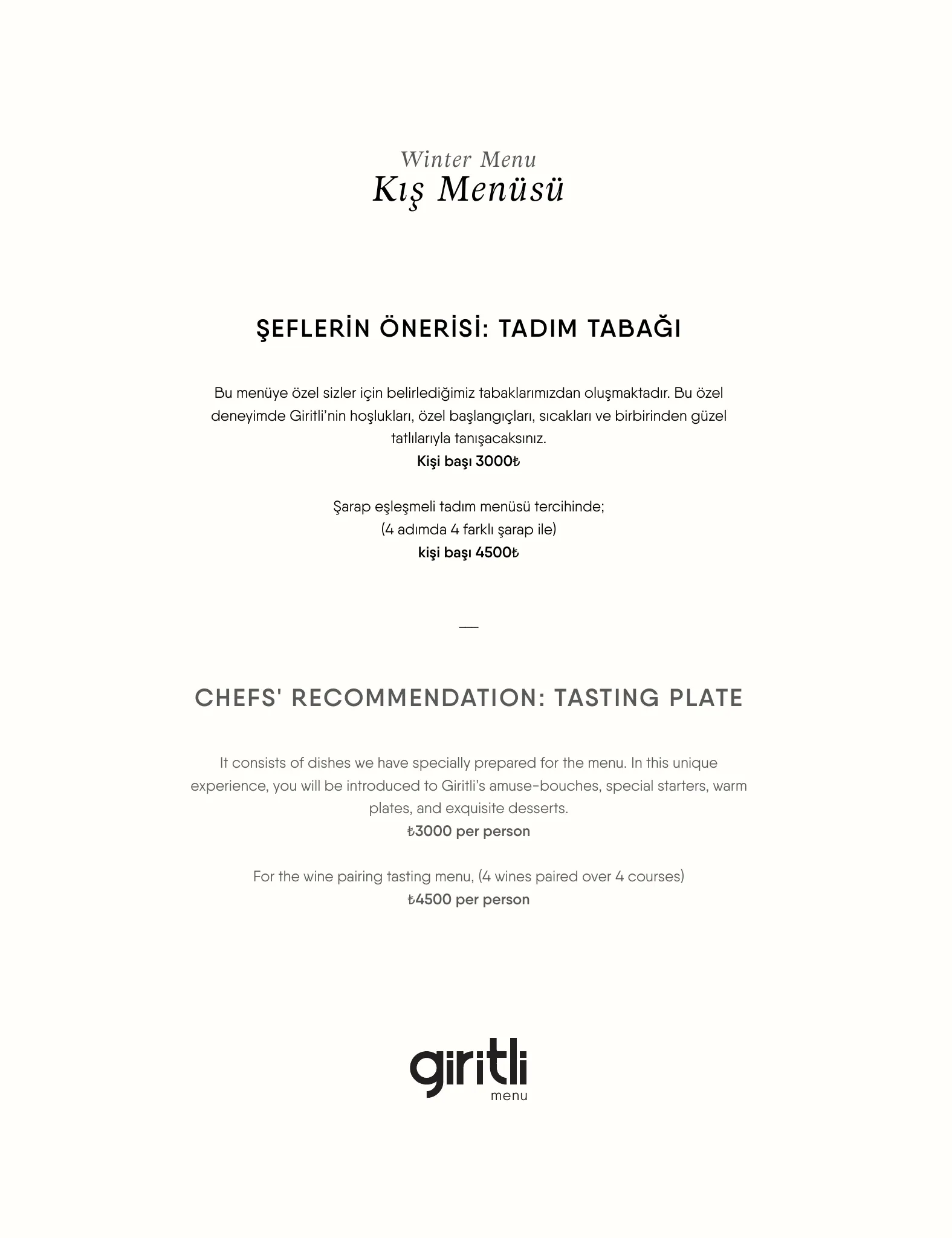 Menü Sayfa 3 - ŞEFLERİN ÖNERİSİ: TADIM TABAĞI | CHEF'S RECOMMENDATION: TASTING PLATE