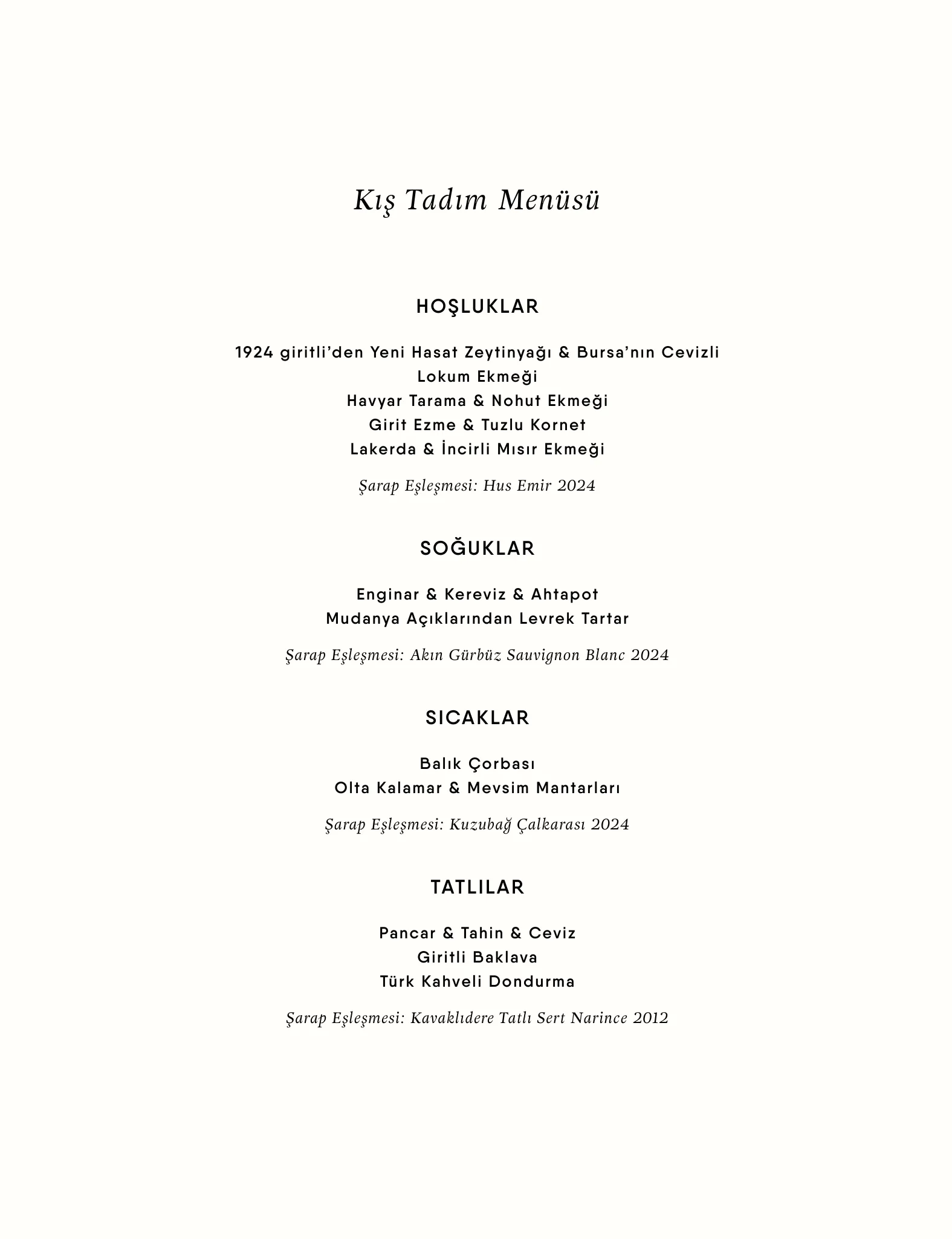 Menü Sayfa 4 - Kış Tadım Menüsü | HOŞLUKLAR, SOĞUKLAR, SICAKLAR, TATLILAR