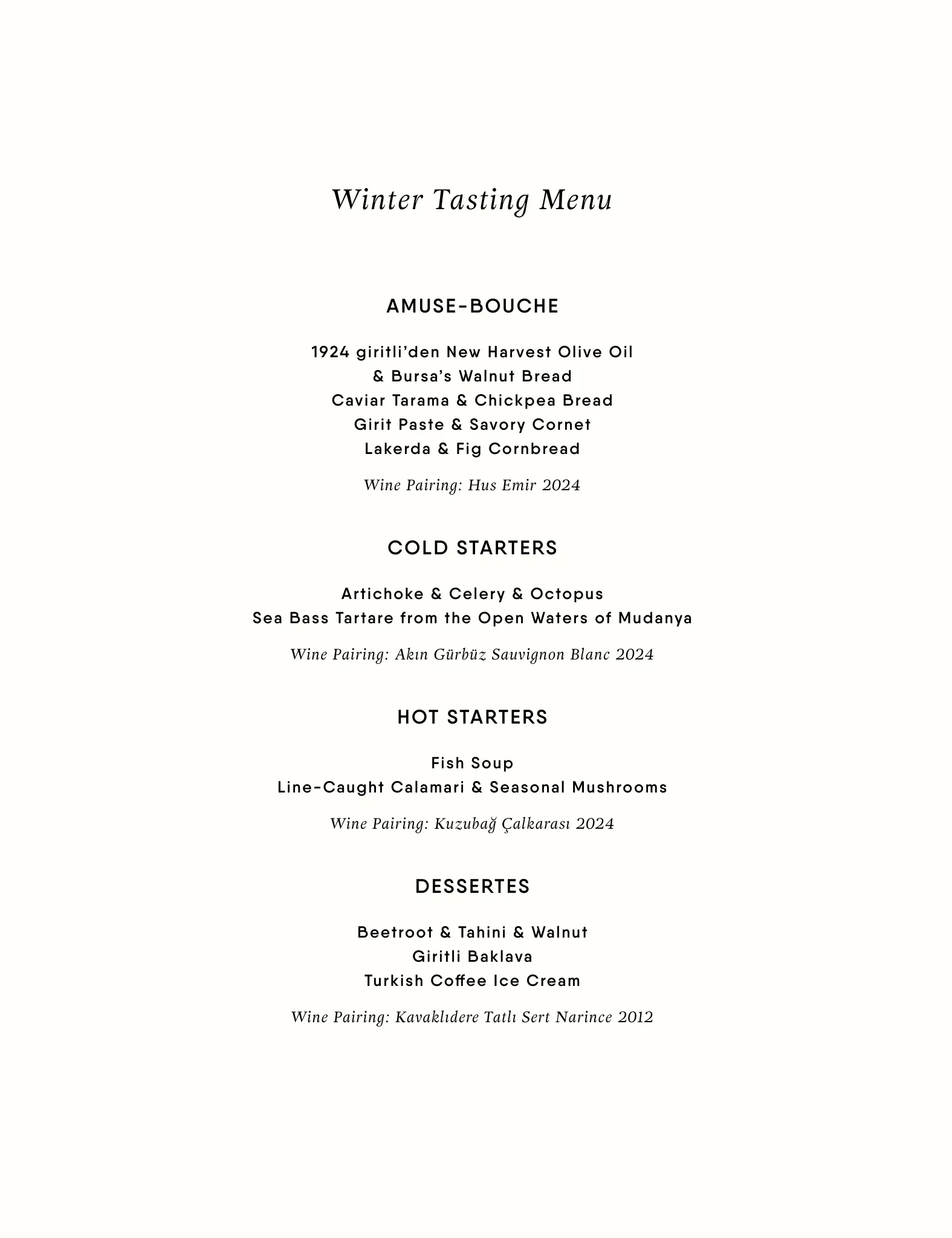 Menü Sayfa 5 - Winter Tasting Menu | KLASİK BAŞLANGIÇLAR, COLD STARTERS, HOT STARTERS, DESSERTS