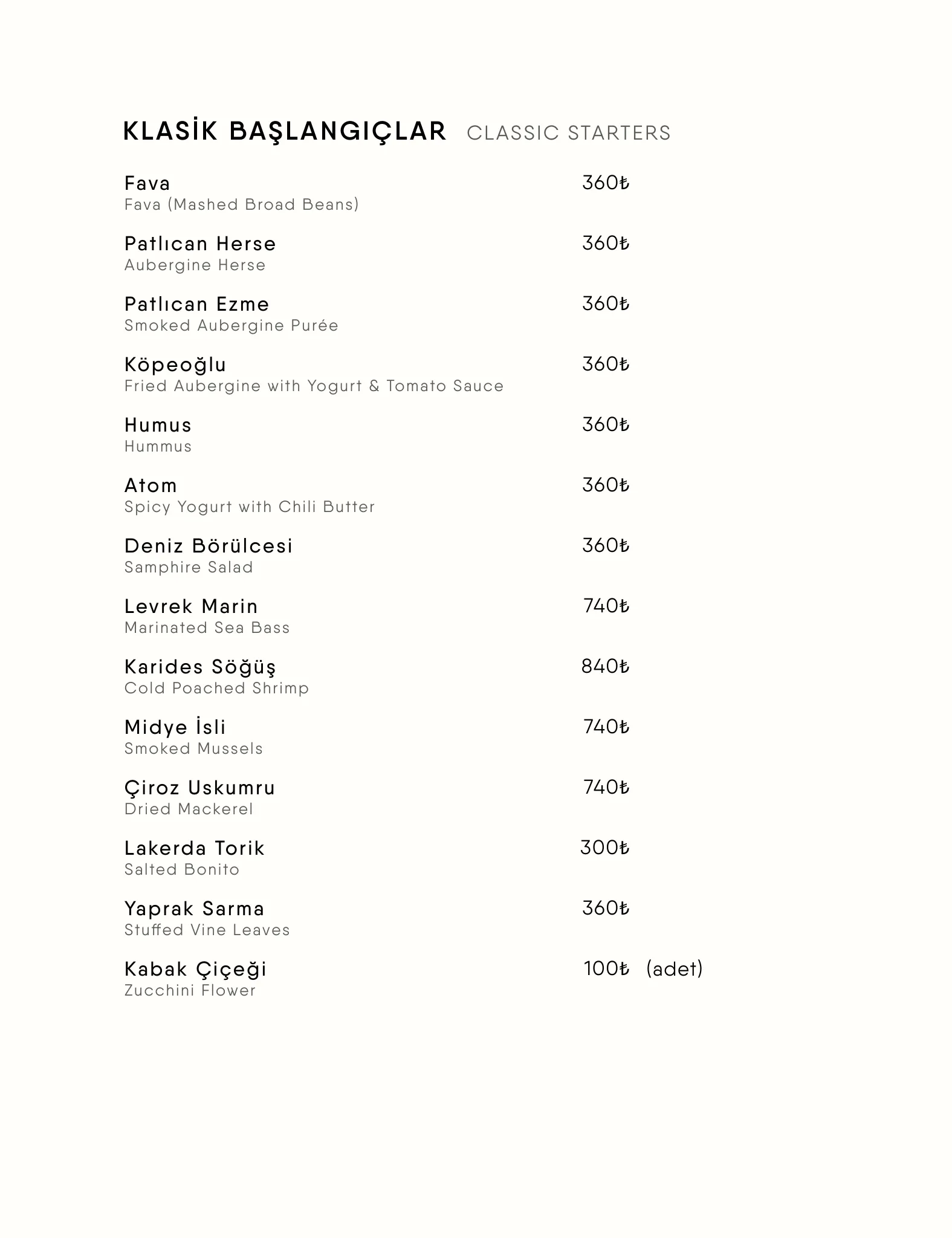Menü Sayfa 7 - KLASİK BAŞLANGIÇLAR | CLASSIC STARTERS