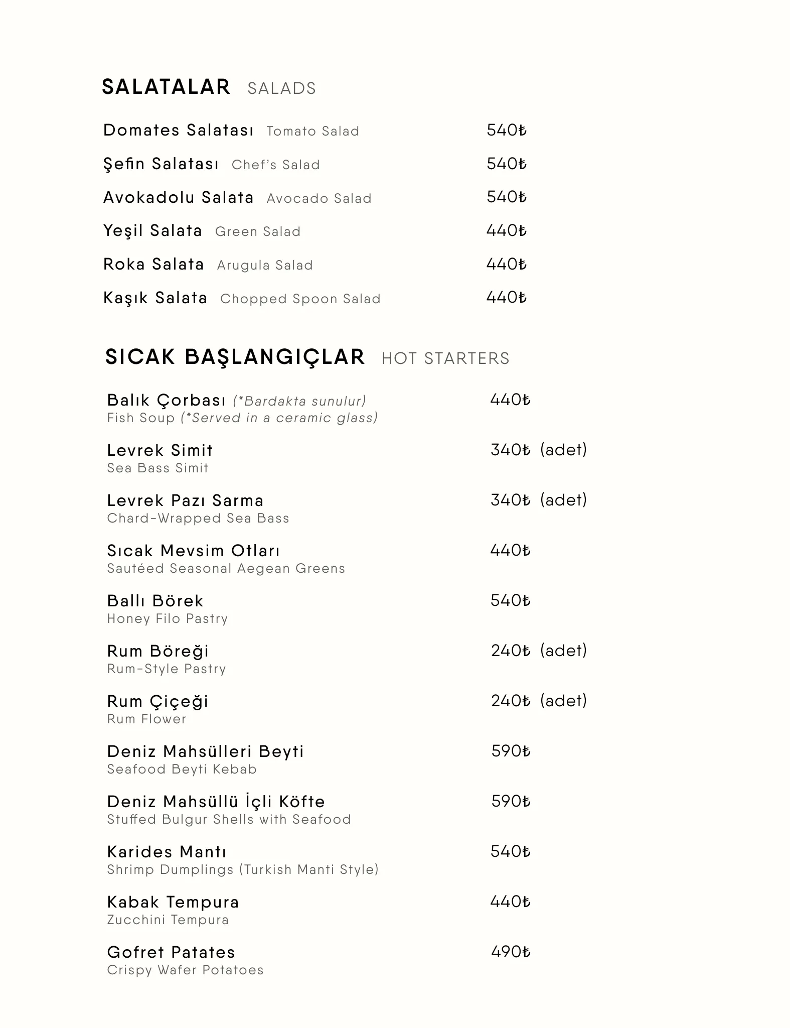 Menü Sayfa 8 - SALATALAR, SICAK BAŞLANGIÇLAR | SALADS, HOT STARTERS